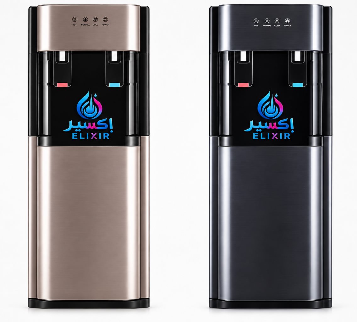 Elixir water dispensers in champagne and graphite brushed steel